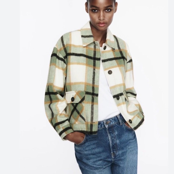 ZARA Patch Pocket Plaid Overshirt Flannel Shacket Long Sleeve size extra small - Picture 5 of 13